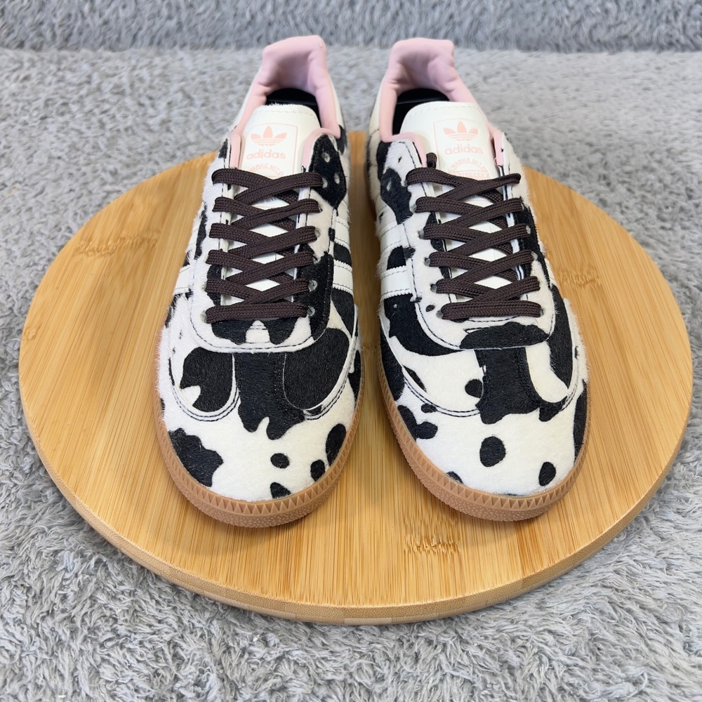 Adidas Samba Cow Print Sneakers Womans 7 White Brown Gum Athleisure NWOT JR1256 - Picture 4 of 9